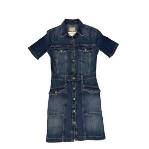 Retro Jean Moto Dress Current/Elliott ‘The Trucker Shirt Dress’